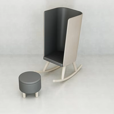 Modern Gray And Beige Leisure Chair With Wooden Frame Upholstered Seat And Small Ottoman 3d model