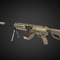 Modern Military Machine Gun with Sand Colored Body Tripod Stand and Ammunition Belt