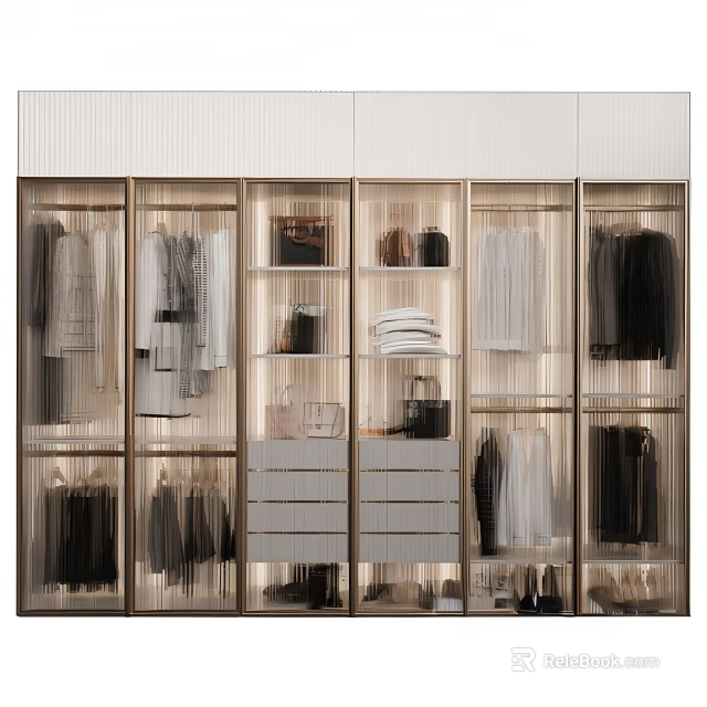 Modern Luxury Wardrobe With Glass Doors Hanging Clothes Bags Shoes And Drawers 3d model 