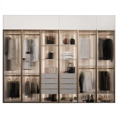 Modern Luxury Wardrobe With Glass Doors Hanging Clothes Bags Shoes And Drawers 3d model
