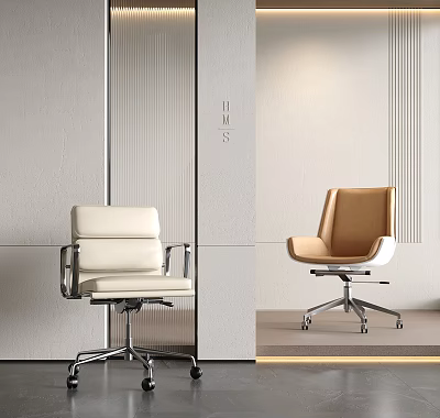Modern Minimalist Office Chair With White And Tan Chrome Base Contemporary Design 3d model