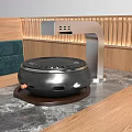 Public Seating In Restaurant With Wooden Booth Green Upholstery And Marble Tabletop