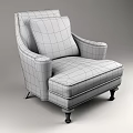 Vintage Single Sofa With Patterned Fabric Armrests And Black Wooden Legs