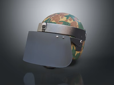 Camouflage Military Helmet With Metal Face Shield And Adjustable Strap 3d model