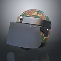 Camouflage Military Helmet With Metal Face Shield And Adjustable Strap