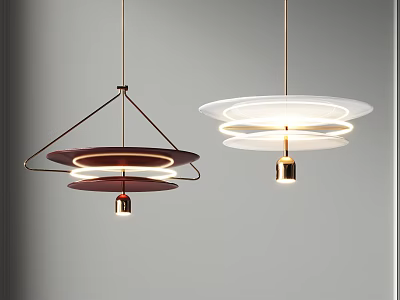 Contemporary Hanging Pendant Lights With Illuminated Circular Rings And Metal Frame 3d model