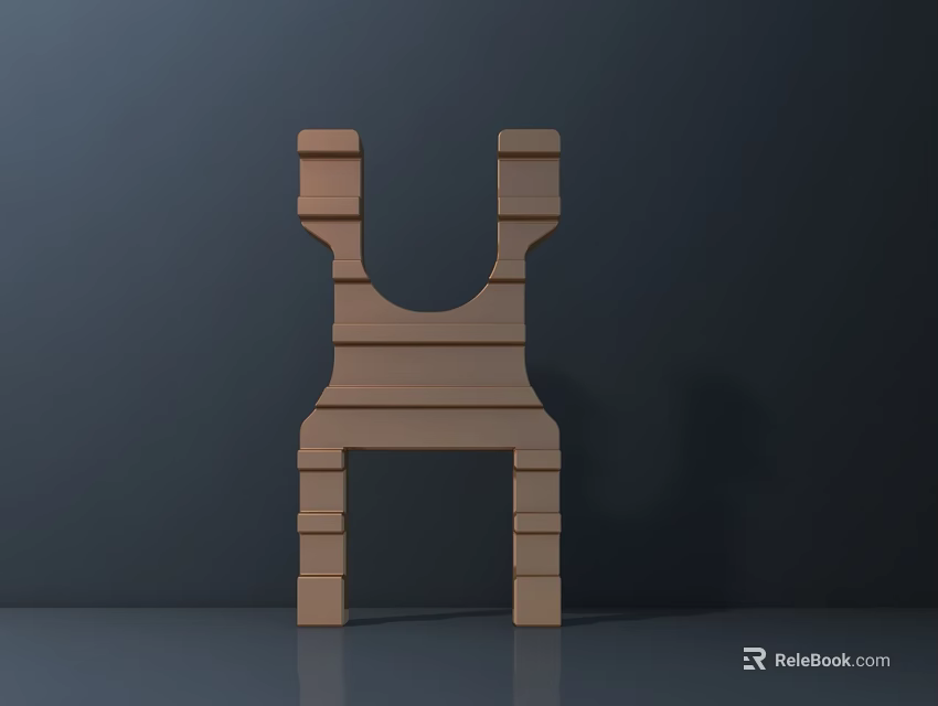 Minimalist Light Brown Wooden Dining Chair With Slatted Structure And Smooth Design 3d model 
