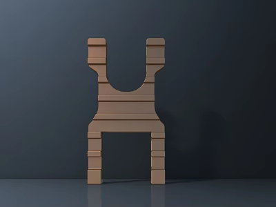 Minimalist Light Brown Wooden Dining Chair With Slatted Structure And Smooth Design 3d model