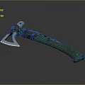 Handcrafted Metal Axe With Green Wooden Handle And Brown Leather Binding