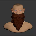 Muscular Male Character Bust With Bald Head Blue Eyes Long Red Beard And Shirtless Torso