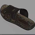 Black Leather Slippers With Yellow Stitching And Strap Design Textured Sole 3d model