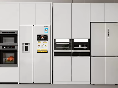 Modern Kitchen Interior With Built-in Refrigerators Freezers And White Cabinets 3d model