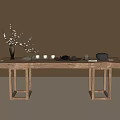 Natural Wooden Tea Table With Tea Sets Vase And Decorative Twigs On Minimalist Background