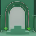 Green Themed Display Platform With Archway Columns Steps And Decorative Plants 3d model