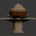 Ornate Copper Decorative Urn With Turquoise Inlay Lid And Petal Shaped Base