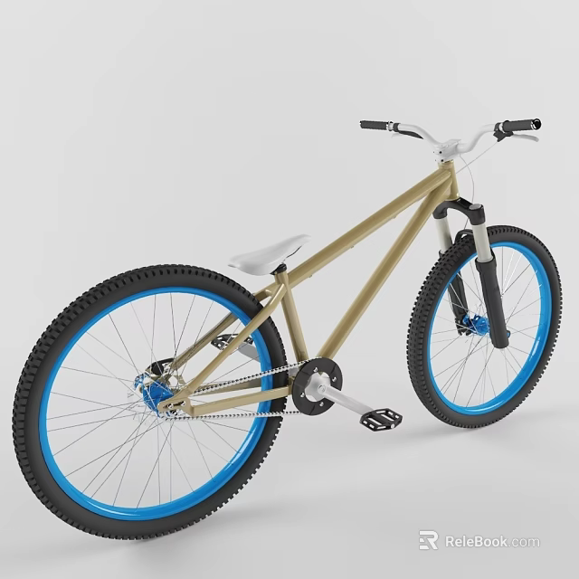 Golden Frame Bicycle With Black Handlebars White Seat Blue Rims And Black Tires 3d model 