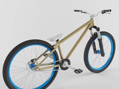 Golden Frame Bicycle With Black Handlebars White Seat Blue Rims And Black Tires 3d model