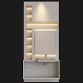 Modern Washbasin With Wooden Accents Mirror And Recessed Lighting On Dark Wall