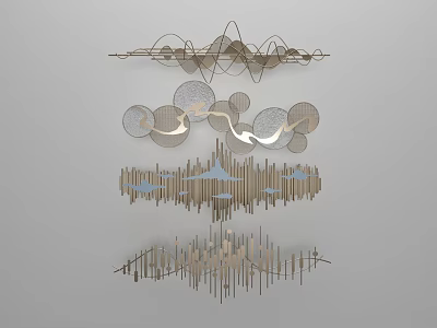 Modern Abstract Wall Decor With Geometric Wave And Circular Design Elements 3d model