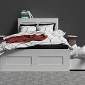 Modern Double Bed With White Frame Black White Red Bedding Nightstands Rug And Books