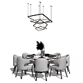 Elegant Round Dining Table Set with Marble Tabletop Gray Chairs Tableware and Decorative Plant 3d model