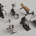 Various Types Of Fitness Equipment Including Treadmill Elliptical Trainer Weight Bench And Exercise Bike