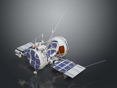 Detailed White Blue Spacecraft Model With Solar Panels Antennas And Mechanical Structure 3d model