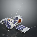 Detailed White Blue Spacecraft Model With Solar Panels Antennas And Mechanical Structure
