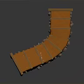 Curved Wooden Step Structure With Brown Surface Horizontal Straps And Support Blocks