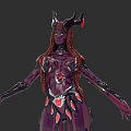 Purple Skin Game Movie Character With Long Braided Hair Horns And Red Gem Sword