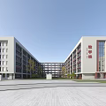 Modern School Campus Building With Symmetric Design Large Windows And Central Courtyard