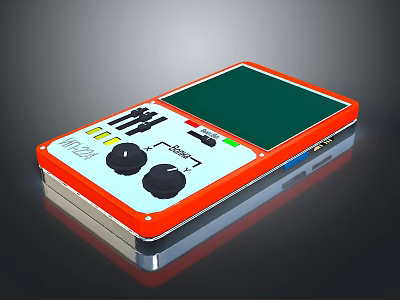 Orange Portable Computer With Green Screen Two Control Knobs And Interface Ports 3d model