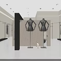 Modern Minimalist Clothing Store Interior With Mannequins Display Racks And Cozy Rest Lounge Space
