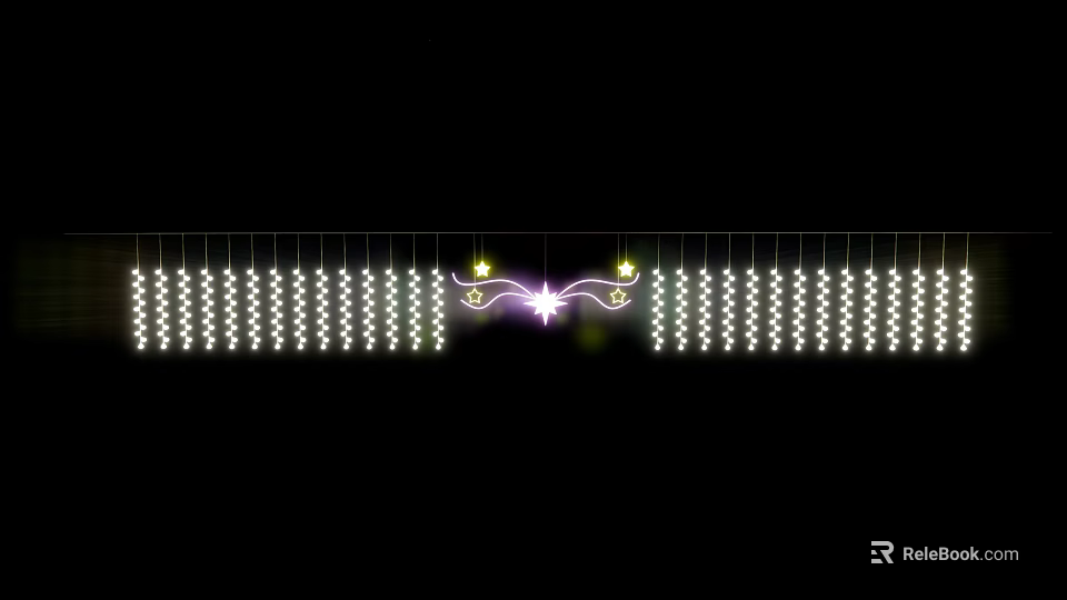 Festive Lanterns Illuminated With Purple Star Design And String Lights Decoration 3d model 