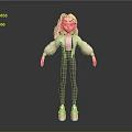 Woman With Pink Hair Dressed In Beige Jacket Pink Top Dark Leggings And Pink Sneakers