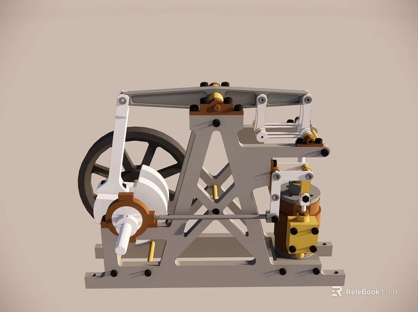 Vintage Mechanical Device with Metal Frame Gear Wheel and Piston Components 3d model 