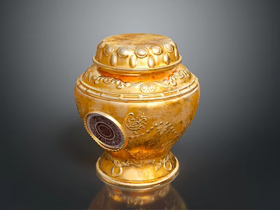 Golden Decorative Household Jar With Ornate Carved Patterns And Lid Design 3d model
