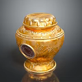 Golden Decorative Household Jar With Ornate Carved Patterns And Lid Design