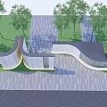 Modern Scenic Wall Design With Metal Panels Glass Elements And Surrounding Trees