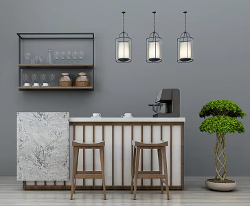 New Chinese Bar Chair Combination Bar 3d model