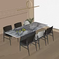 Marble Top Long Dining Table With Six Dark And Light Colored Chairs Set 3d model