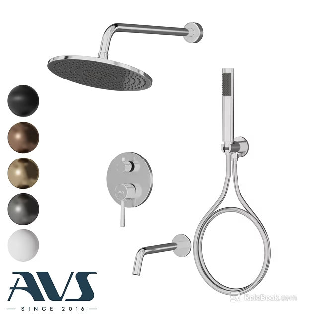 Contemporary Bathroom Faucet Set With Shower Head Handheld Shower Colored Knobs And Control Panel 3d model 