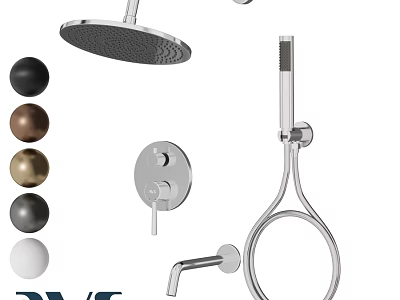 Contemporary Bathroom Faucet Set With Shower Head Handheld Shower Colored Knobs And Control Panel 3d model