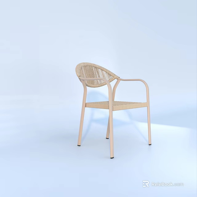 Light Colored Outdoor Chair With Woven Backrest And Armrests Simple Modern Design Wooden Legs 3d model 