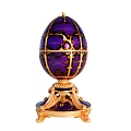 Purple Gold Egg Shaped Decorative Ornament Set With Intricate Base Design
