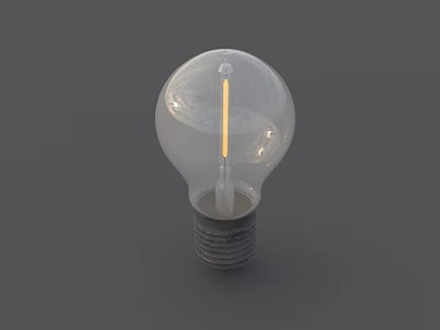 Transparent Glass Light Bulb With Illuminated Filament And Metal Base On Gray Background 3d model