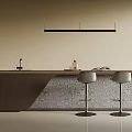Modern Bar Counter Interior Design With Patterned Base Hanging Lights And Bar Stools 3d model
