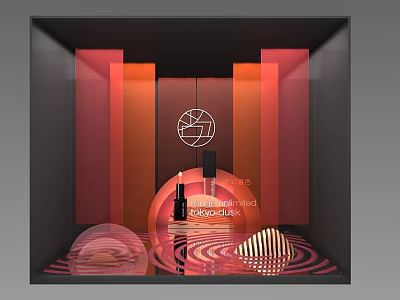 Modern Display Interior With Red Orange Background And ROCOCO Geometric Patterns 3d model