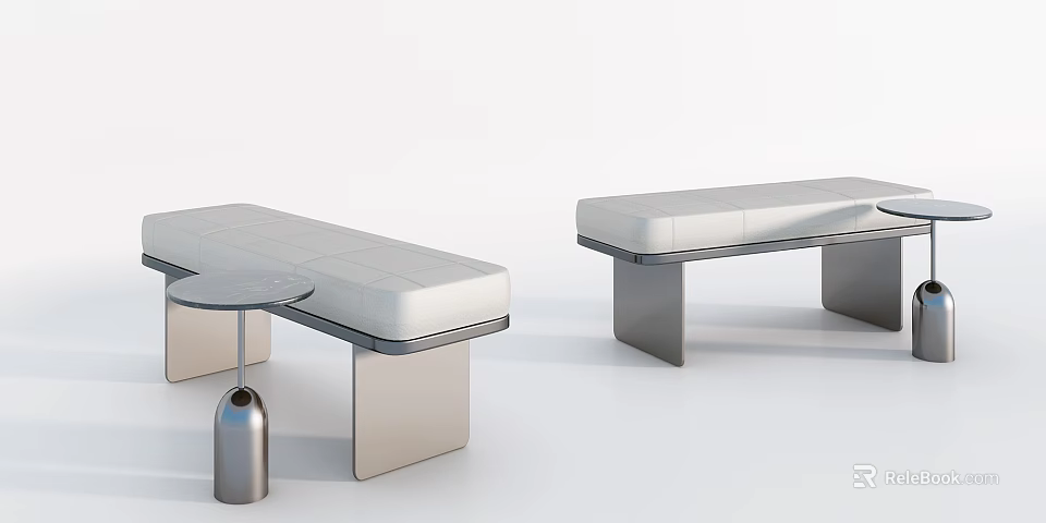 Modern Minimalist Leather Sofa Bench With Metal Frame And Side Table 3d model 