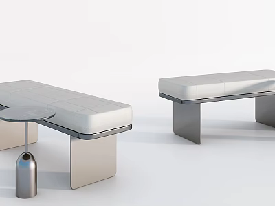 Modern Minimalist Leather Sofa Bench With Metal Frame And Side Table 3d model
